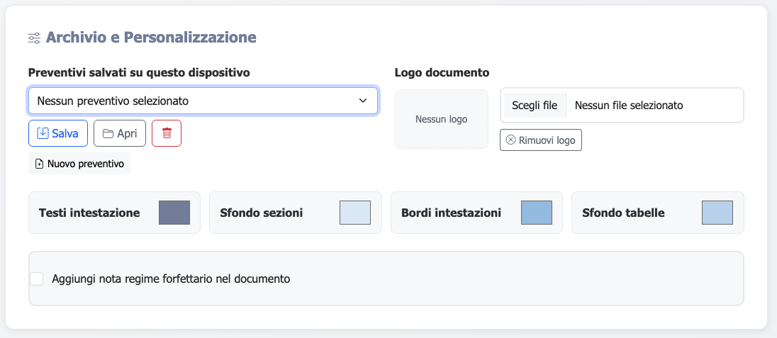 Schermata di Preventivo Pro mentre si compila un preventivo