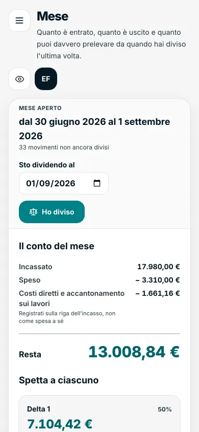 Il conto del mese sul telefono: un dato per riga.